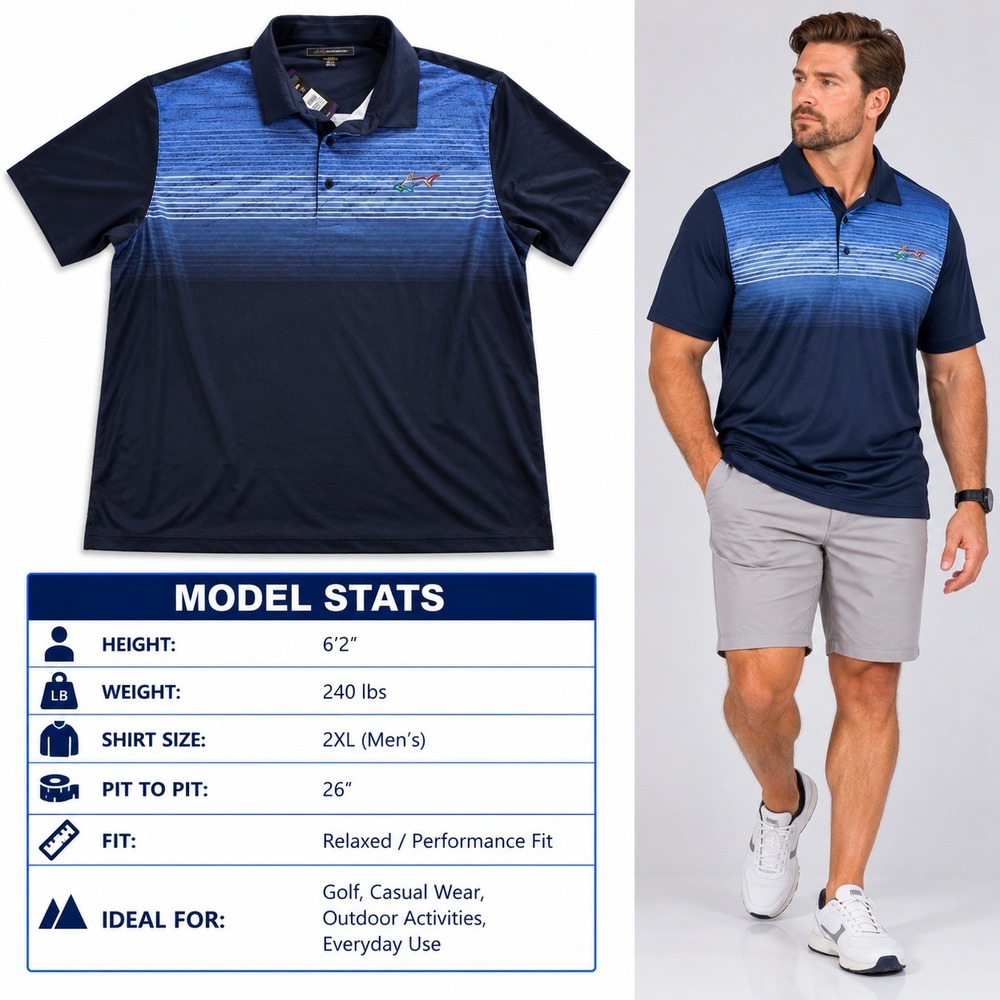 Greg Norman Play Dry Mens XXL Blue Ombre Striped Golf Polo Shirt G7XDK152
